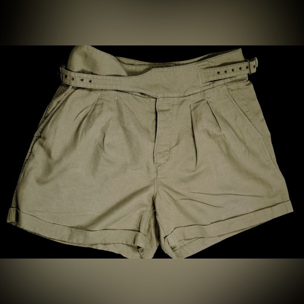 Banana Republic Women's Khaki-Green Linen Cotton Pleated Belted Shorts Size 14 - Picture 5 of 12